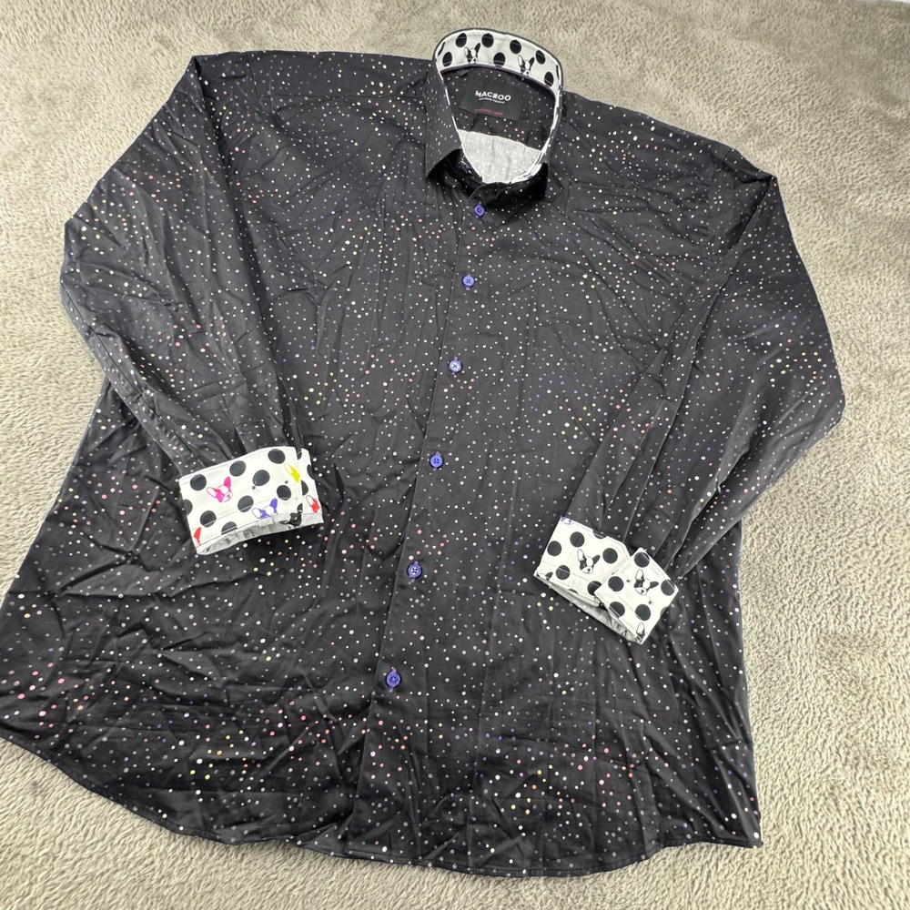 Maceoo Button Down Shirt Mens 3XL Black Fibonacci Dotrainbow Excellent Frenchie